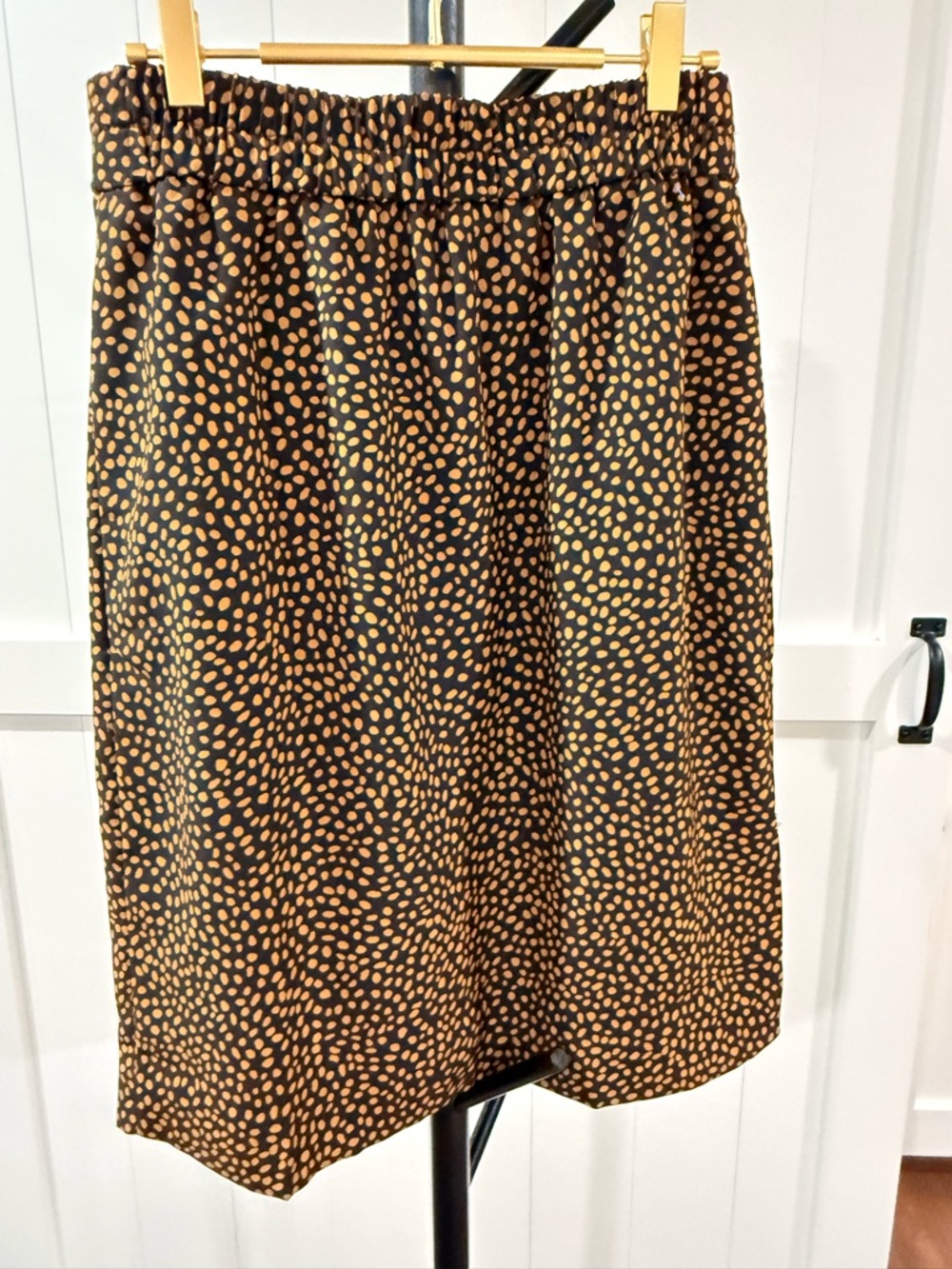 J. Crew Black Midi Skirt with Tan Spot Print